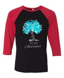 PCOS Awareness Black Red Sleeves RaglanT-Shirt