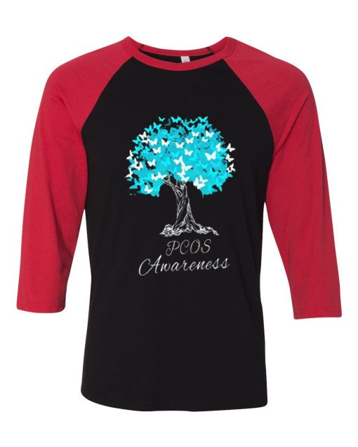 PCOS Awareness Black Red Sleeves RaglanT-Shirt