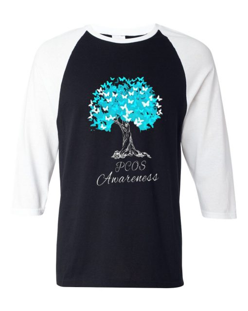 PCOS Awareness Black White Sleeves RaglanT-Shirt