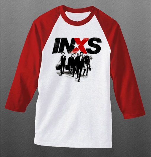 INXS in excess Michael Hutchence The Farriss Brothers White Red Raglan T shirts