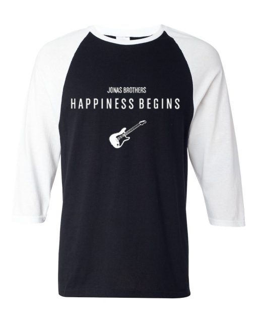 Jonas Brothers Happiness Begins by Guitars Black White Raglan Tshirts