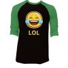 LOL Emticon Black Green Raglan T shirts