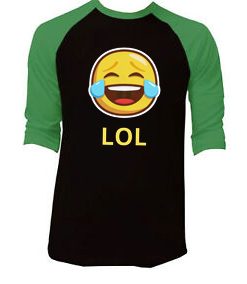 LOL Emticon Black Green Raglan T shirts