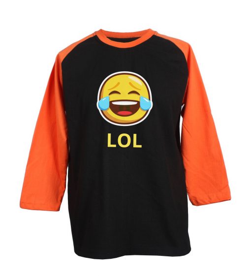 LOL Emticon Black Orange Raglan T shirts