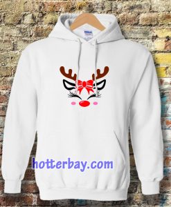 Christmas Reindeer Bow Holly Face Hoodie