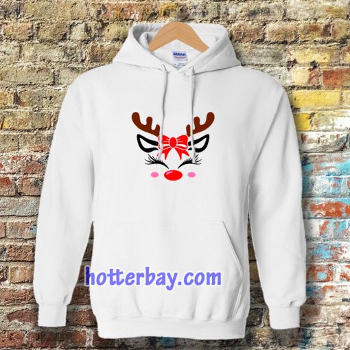 Christmas Reindeer Bow Holly Face Hoodie