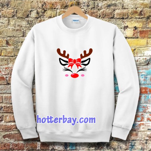 Christmas Reindeer Bow Holly Face Sweatshirt