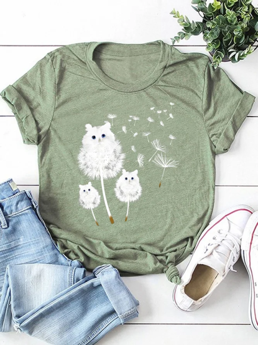 Dandelion Cat Graphic Tee T-shirt TPKJ3