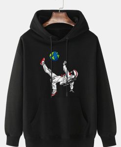 Mens Astronaut Planet Print Kangaroo Pocket Drawstring Hoodies TPKJ3