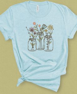 Wildflowers Mason Jars Graphic Tee - Heather Ice Blue Tshirt TPKJ3